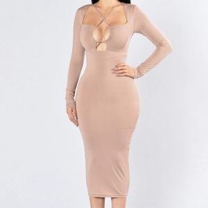 Long Sleeve Beige Midi